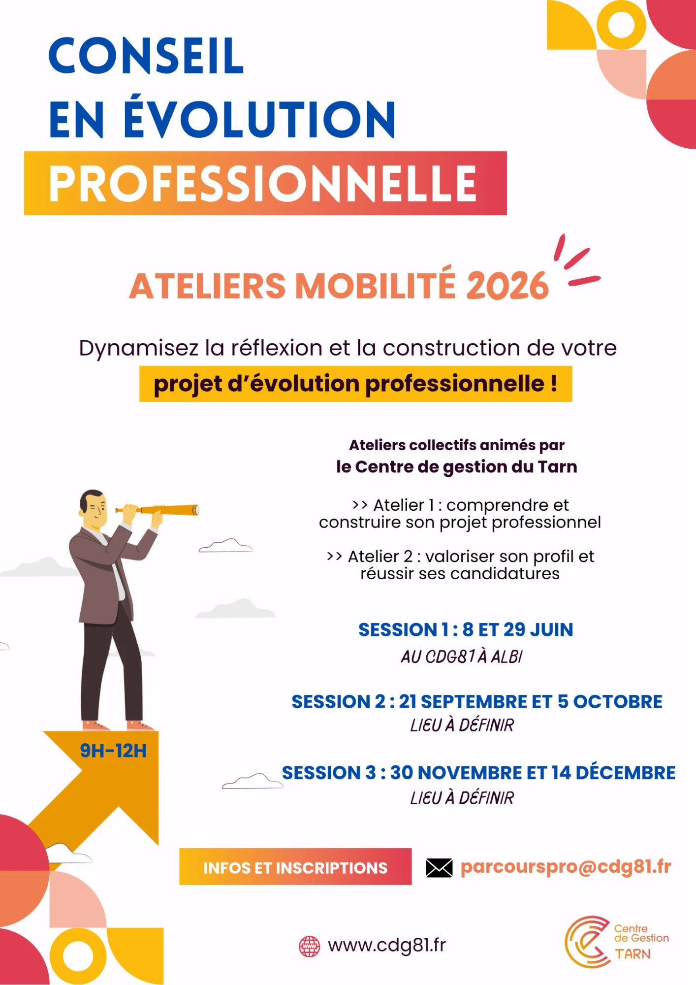 Affiche ateliers conseil évolution pro 2026
